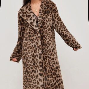 Full length leopard faux fur coat